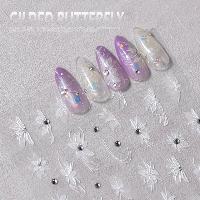 3D Nail Art Hepatica Pattern Bronzing Sticker translucent Self-Adhesive Decal Design Nail Stickers Manicure Decoration