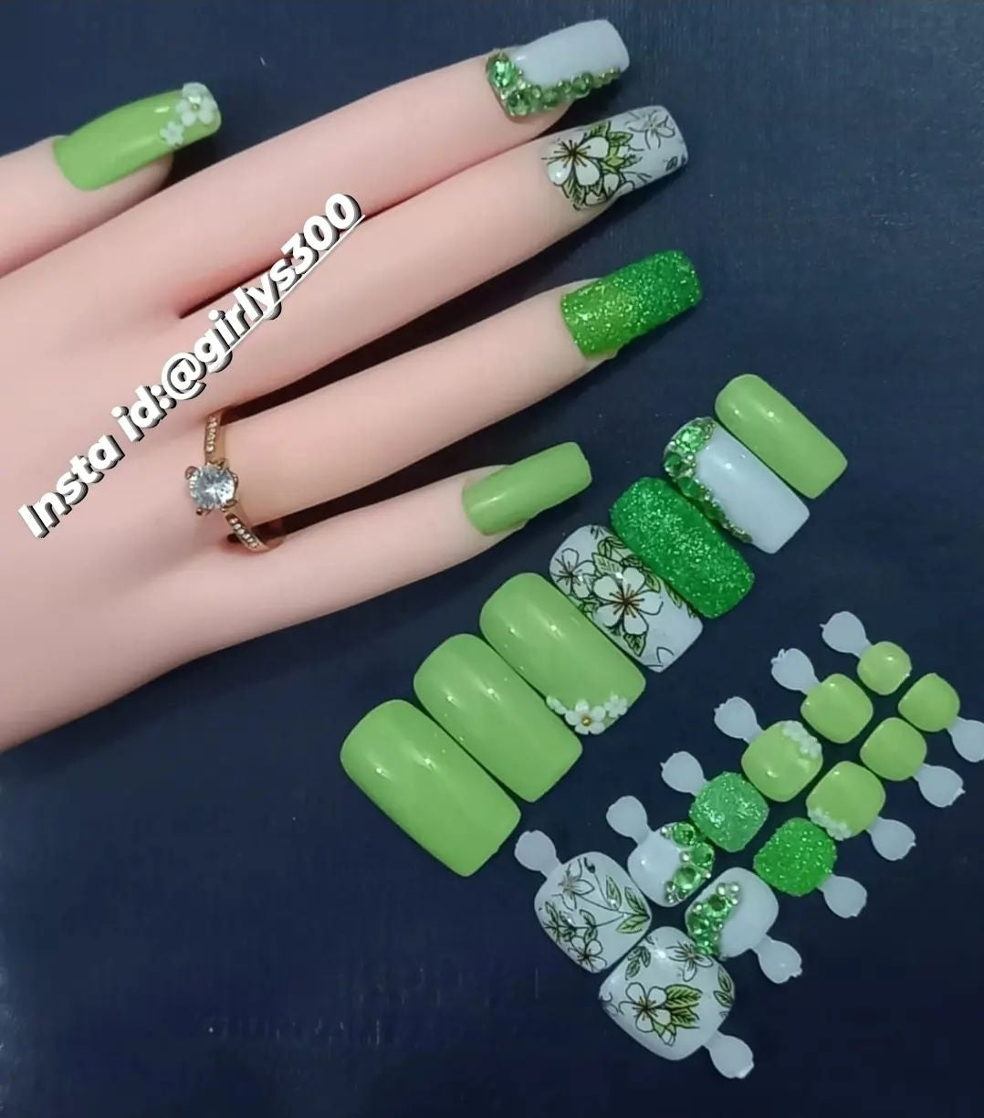 FN17 Customized Nails Combo Series 12pcs Hand Nails 12pcs Toe Nails with Nail Art Application Kit