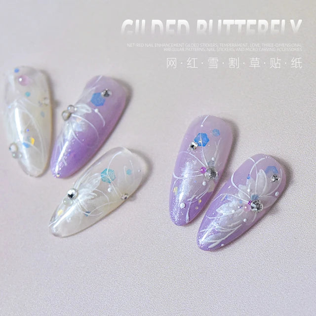 3D Nail Art Hepatica Pattern Bronzing Sticker translucent Self-Adhesive Decal Design Nail Stickers Manicure Decoration