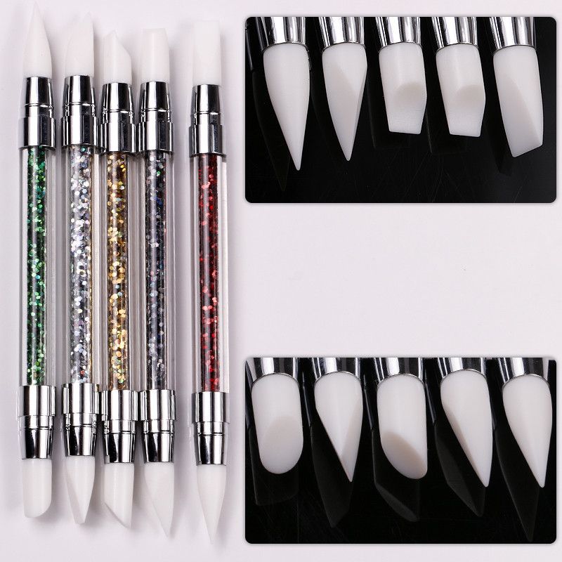 5pcs Set Dual ended Silicone Tipped Brushes for Nail Art Transfer Foil Tool