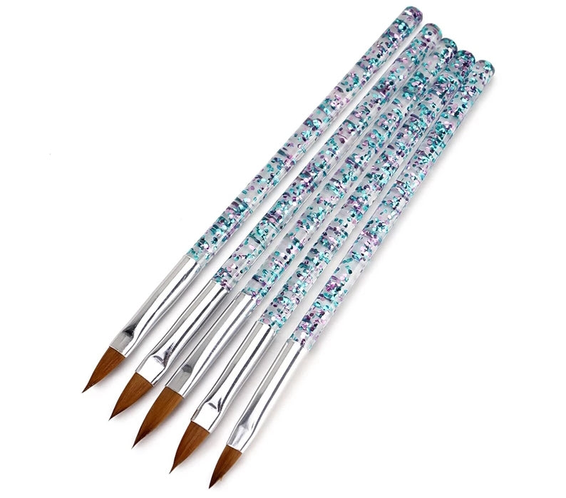 5Pcs Nail Art Brush Tools Set Crystal Handle Acrylic UV Gel Glitter Drawing Painting Brushes Carving Flower Pens Nails Tools