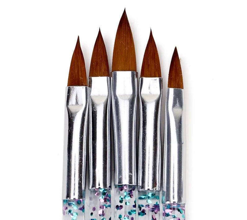 5Pcs Nail Art Brush Tools Set Crystal Handle Acrylic UV Gel Glitter Drawing Painting Brushes Carving Flower Pens Nails Tools