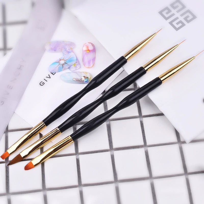 3pcs set Nail Art Brushes Set Dual Ended Acrylic Lining Drawing Brushes