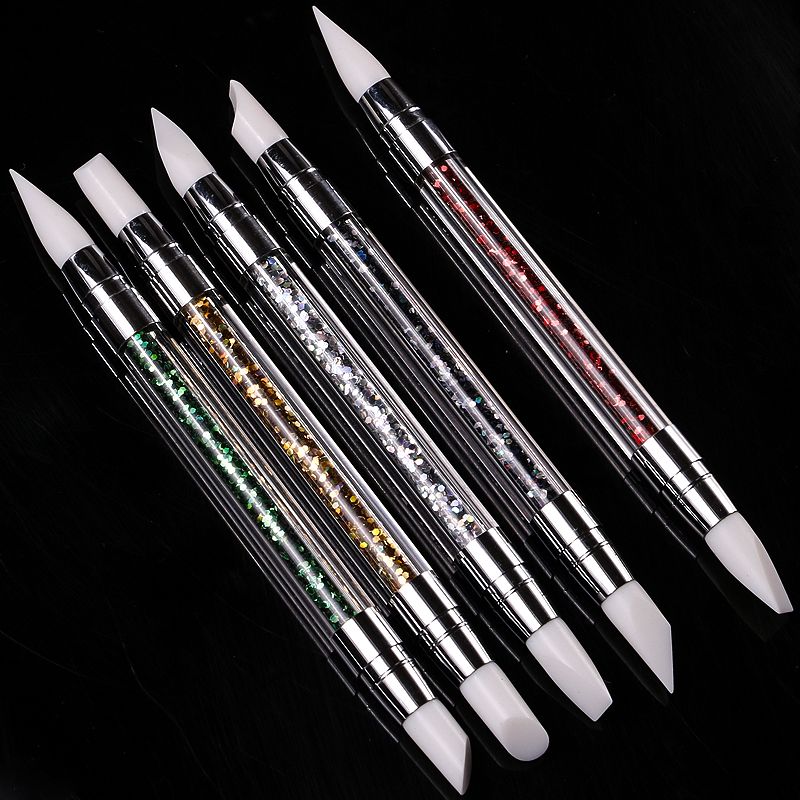 5pcs Set Dual ended Silicone Tipped Brushes for Nail Art Transfer Foil Tool