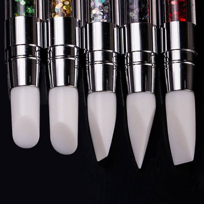 5pcs Set Dual ended Silicone Tipped Brushes for Nail Art Transfer Foil Tool