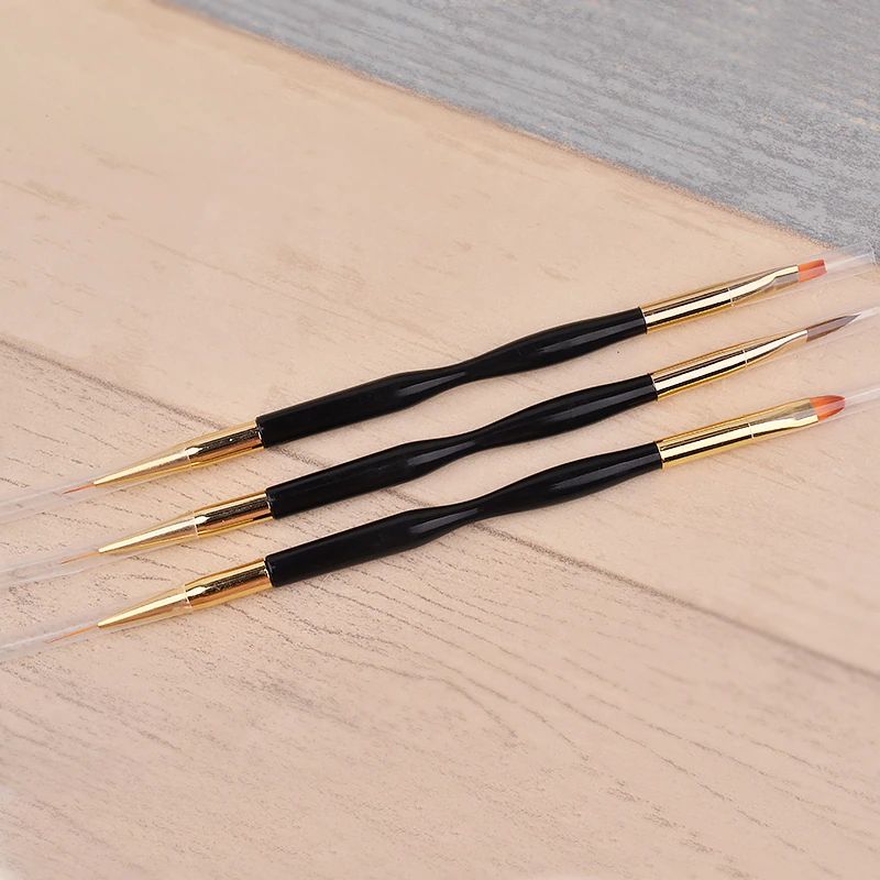 3pcs set Nail Art Brushes Set Dual Ended Acrylic Lining Drawing Brushes