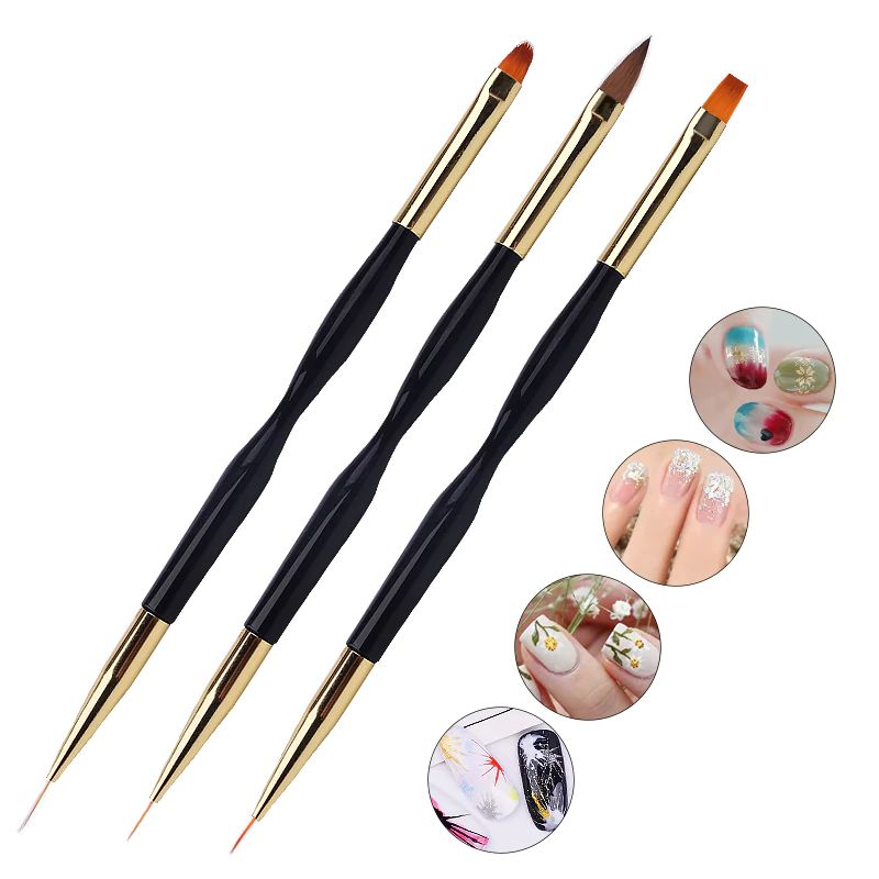 3pcs set Nail Art Brushes Set Dual Ended Acrylic Lining Drawing Brushes