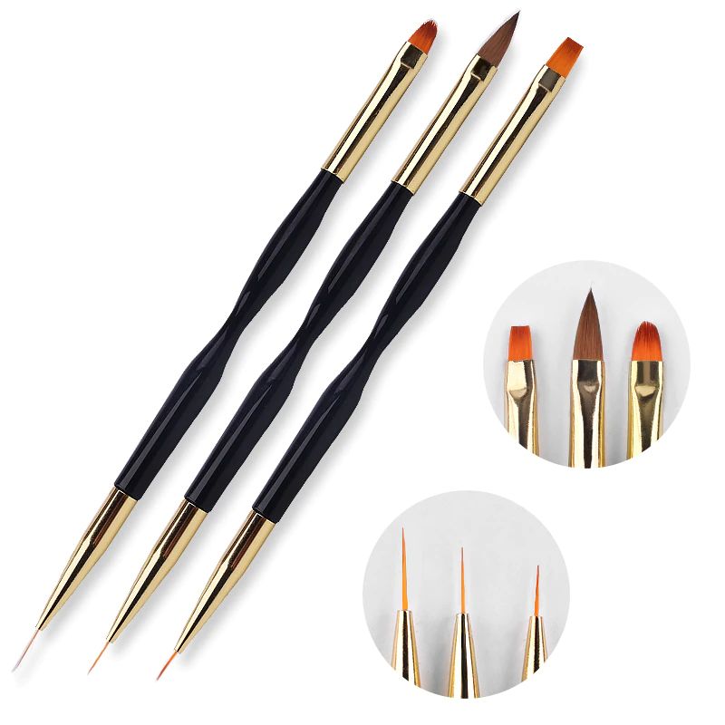 3pcs set Nail Art Brushes Set Dual Ended Acrylic Lining Drawing Brushes