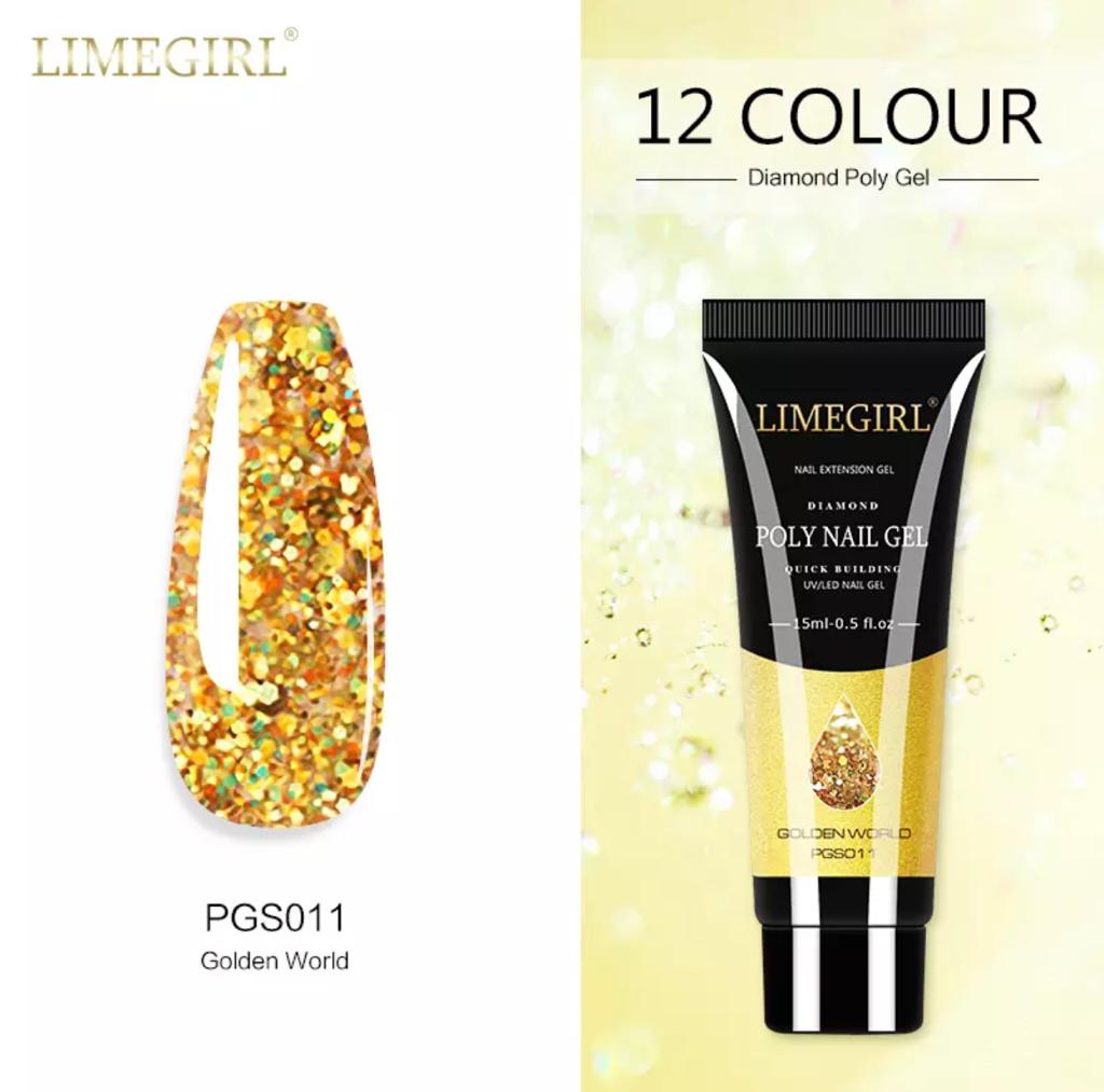 LimeGirl 15ml Nail Art Diamond Colors PolyGel PGS Poly Gel Quick Building Nail Extension Poly Nail Gel