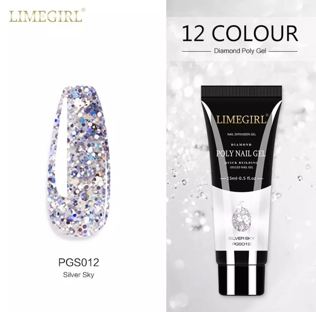 LimeGirl 15ml Nail Art Diamond Colors PolyGel PGS Poly Gel Quick Building Nail Extension Poly Nail Gel