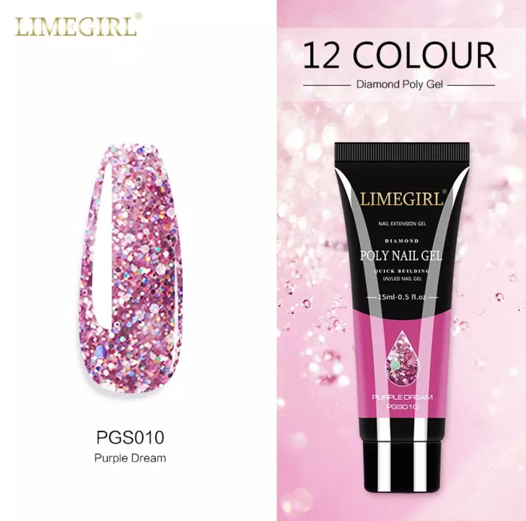 LimeGirl 15ml Nail Art Diamond Colors PolyGel PGS Poly Gel Quick Building Nail Extension Poly Nail Gel