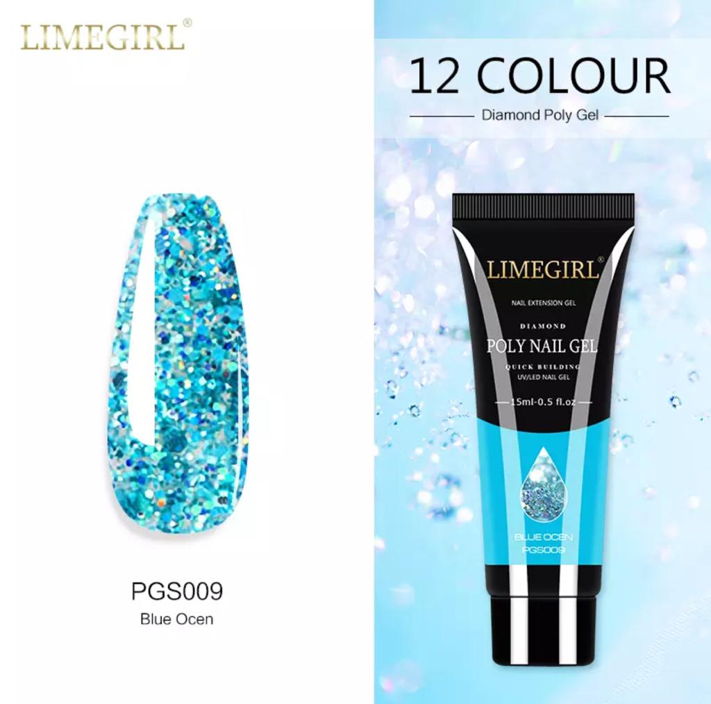 LimeGirl 15ml Nail Art Diamond Colors PolyGel PGS Poly Gel Quick Building Nail Extension Poly Nail Gel