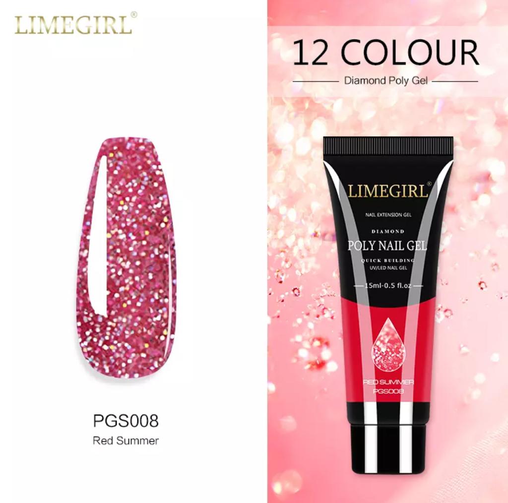 LimeGirl 15ml Nail Art Diamond Colors PolyGel PGS Poly Gel Quick Building Nail Extension Poly Nail Gel