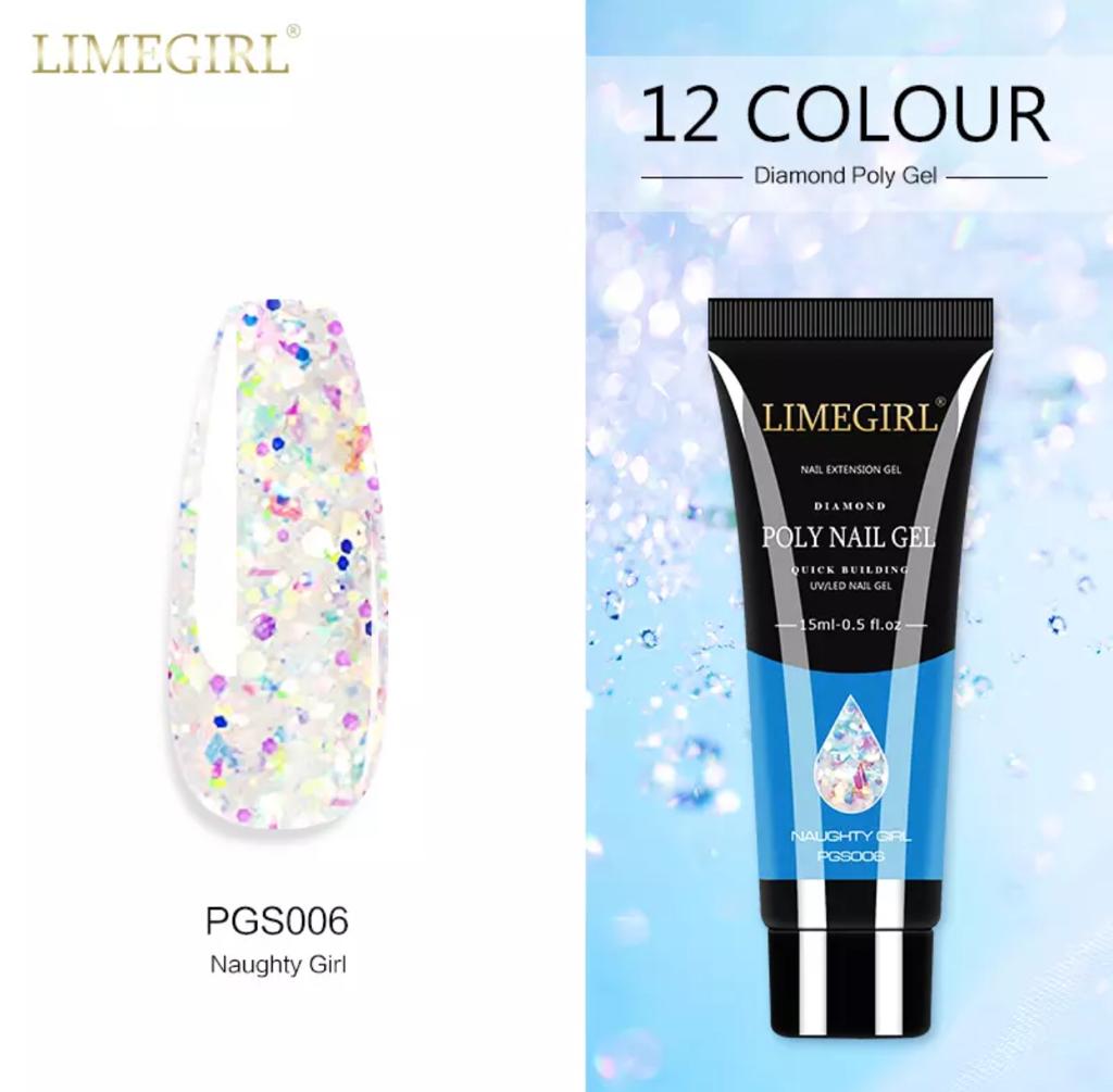 LimeGirl 15ml Nail Art Diamond Colors PolyGel PGS Poly Gel Quick Building Nail Extension Poly Nail Gel