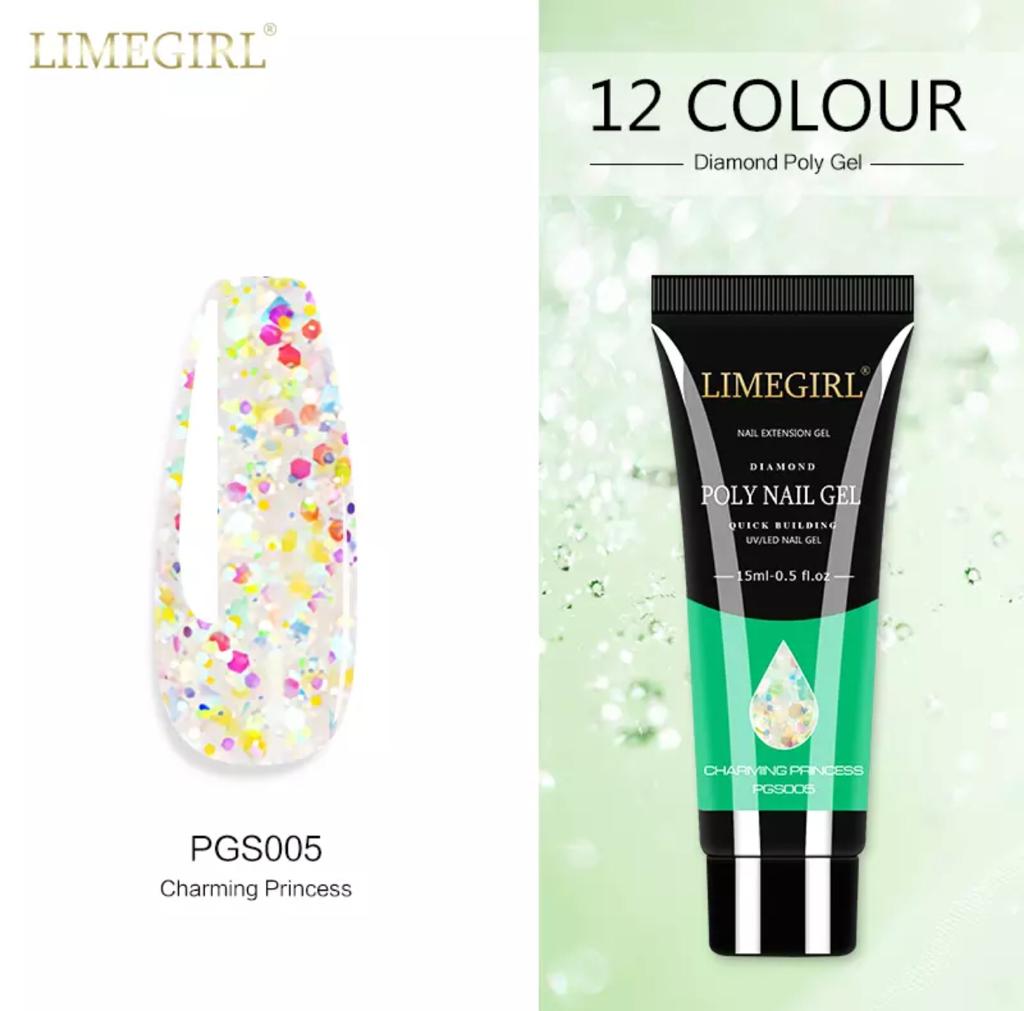 LimeGirl 15ml Nail Art Diamond Colors PolyGel PGS Poly Gel Quick Building Nail Extension Poly Nail Gel