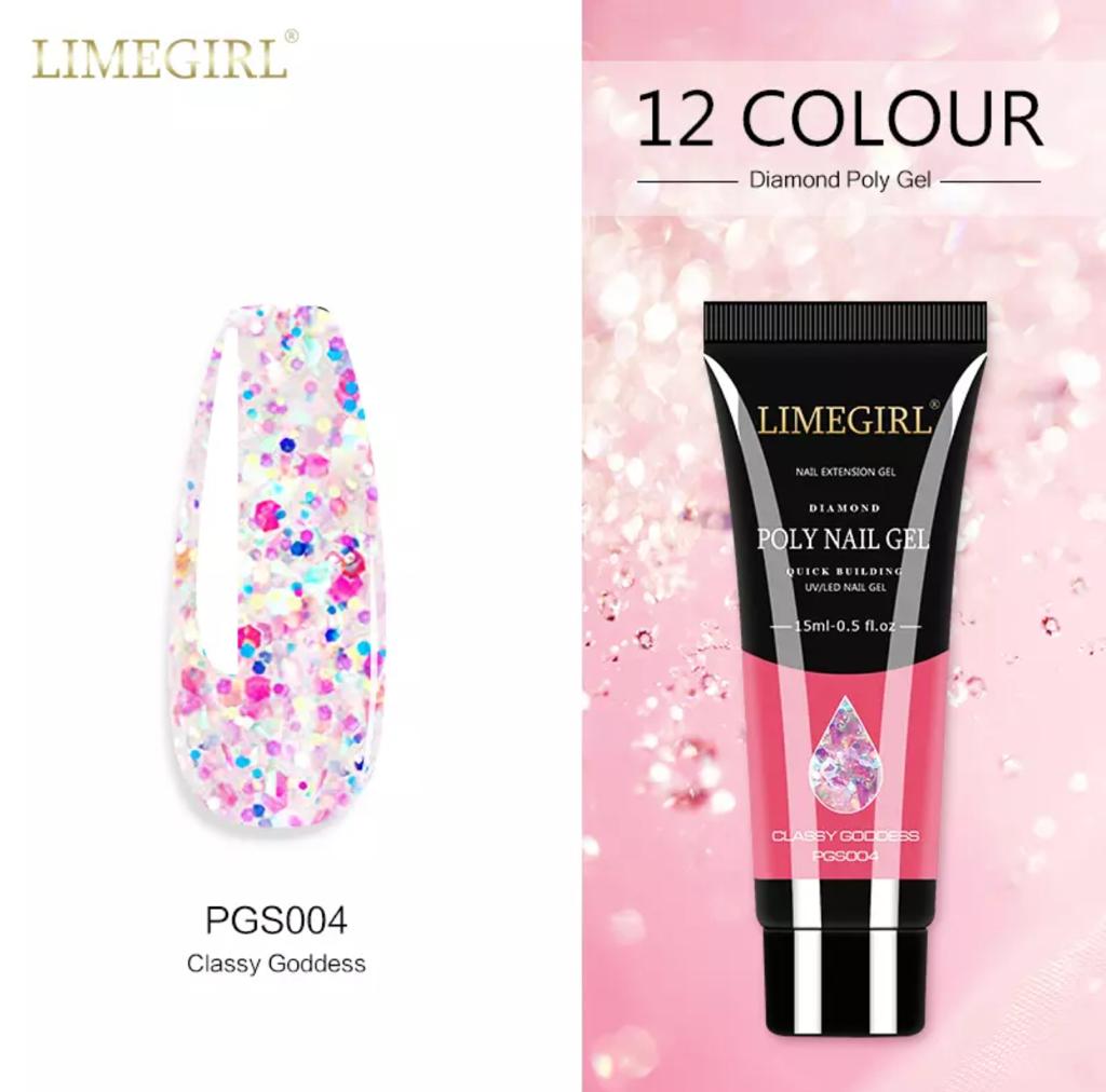 LimeGirl 15ml Nail Art Diamond Colors PolyGel PGS Poly Gel Quick Building Nail Extension Poly Nail Gel