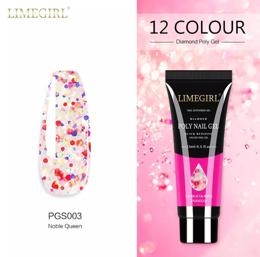 LimeGirl 15ml Nail Art Diamond Colors PolyGel PGS Poly Gel Quick Building Nail Extension Poly Nail Gel