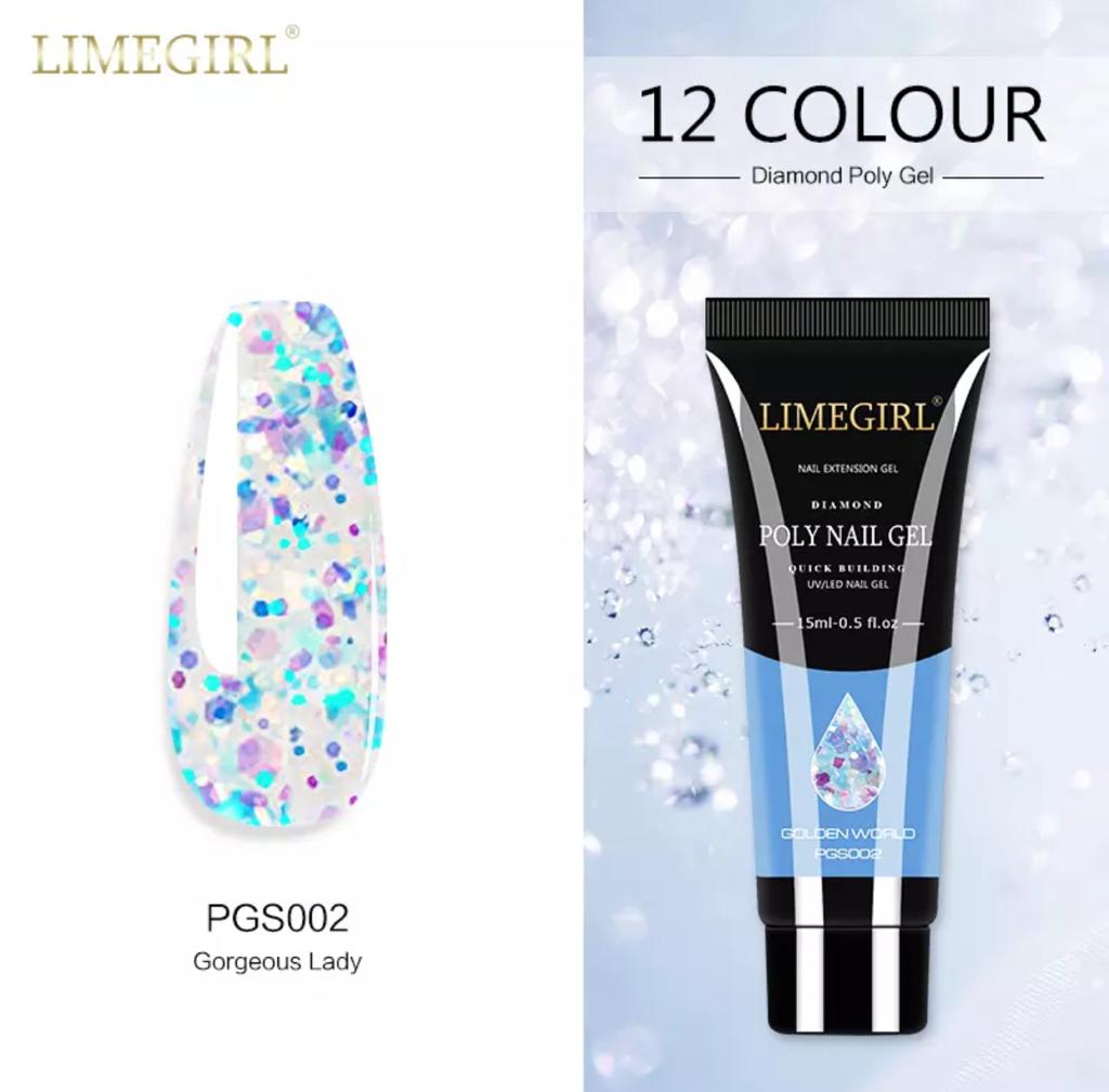 LimeGirl 15ml Nail Art Diamond Colors PolyGel PGS Poly Gel Quick Building Nail Extension Poly Nail Gel