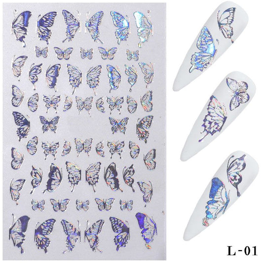 Nail Art 3D Thin Butterfly Nail stickers Silver and Gold