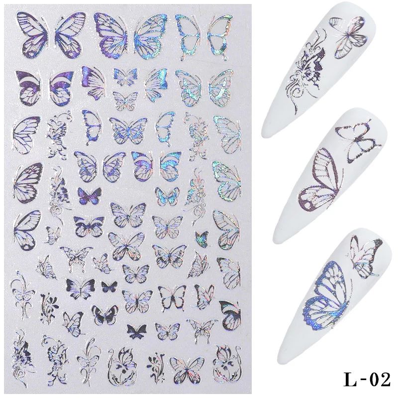 Nail Art 3D Thin Butterfly Nail stickers Silver and Gold