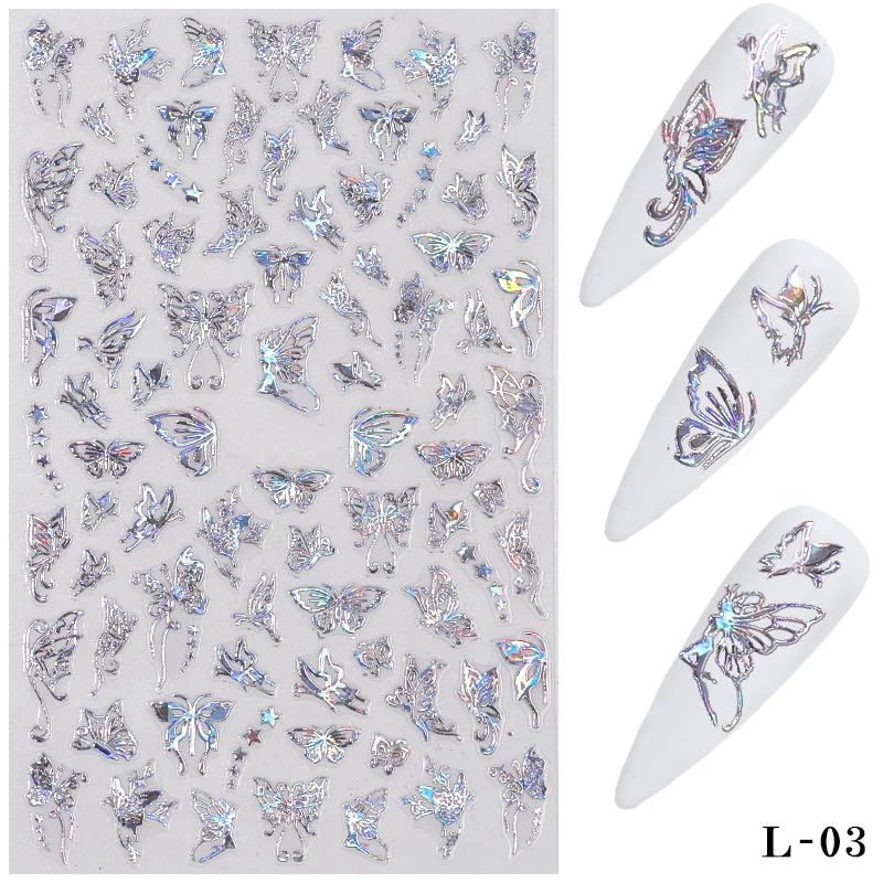 Nail Art 3D Thin Butterfly Nail stickers Silver and Gold