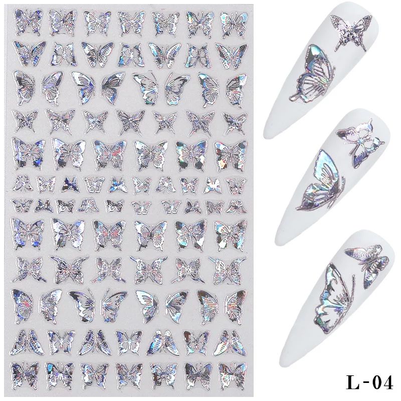 Nail Art 3D Thin Butterfly Nail stickers Silver and Gold