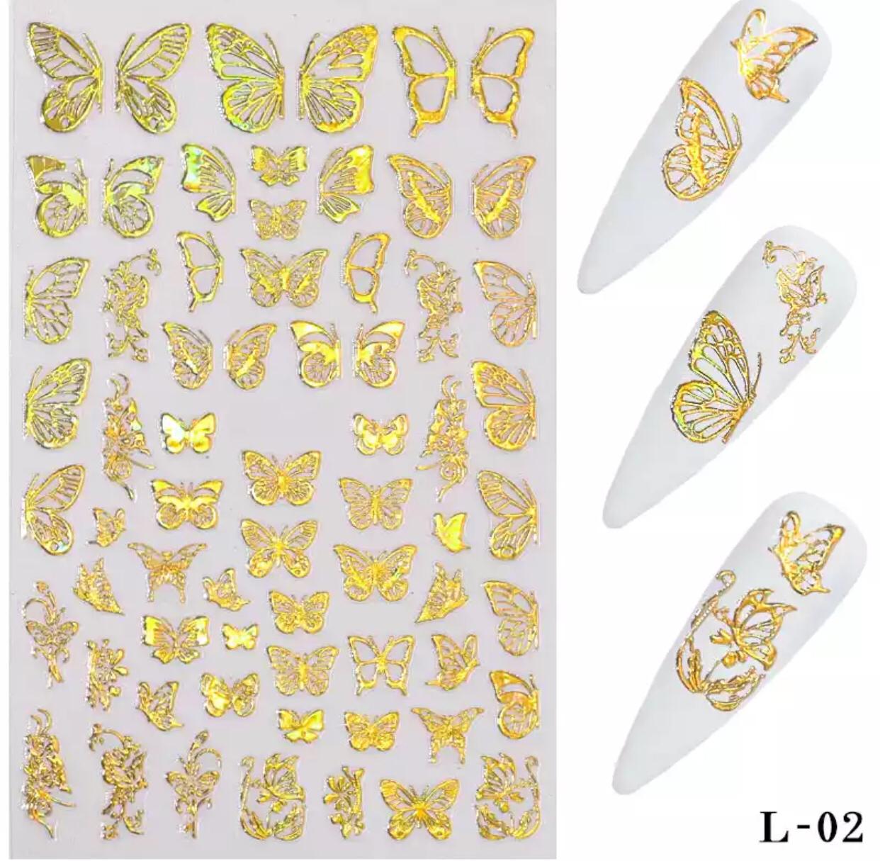 Nail Art 3D Thin Butterfly Nail stickers Silver and Gold