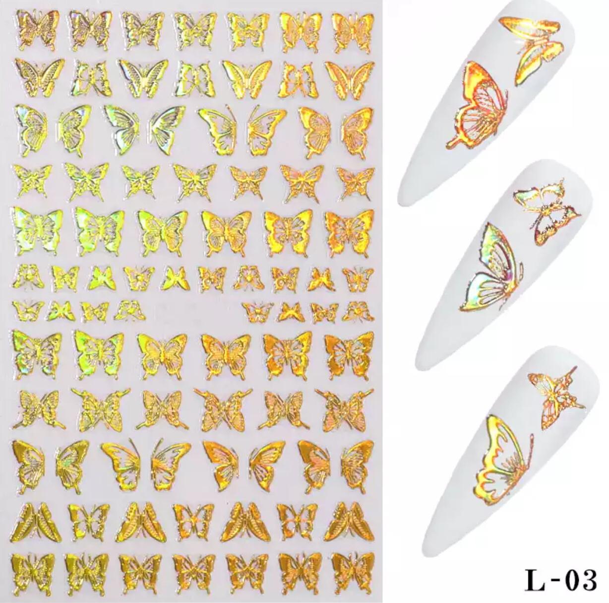 Nail Art 3D Thin Butterfly Nail stickers Silver and Gold