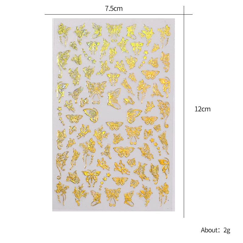 Nail Art 3D Thin Butterfly Nail stickers Silver and Gold