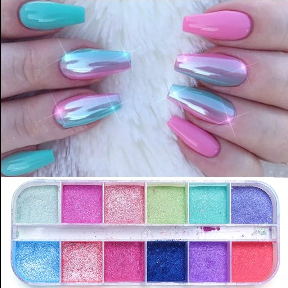 12 Grids Nail Glitter Colorful Mirror Effect Shimmer