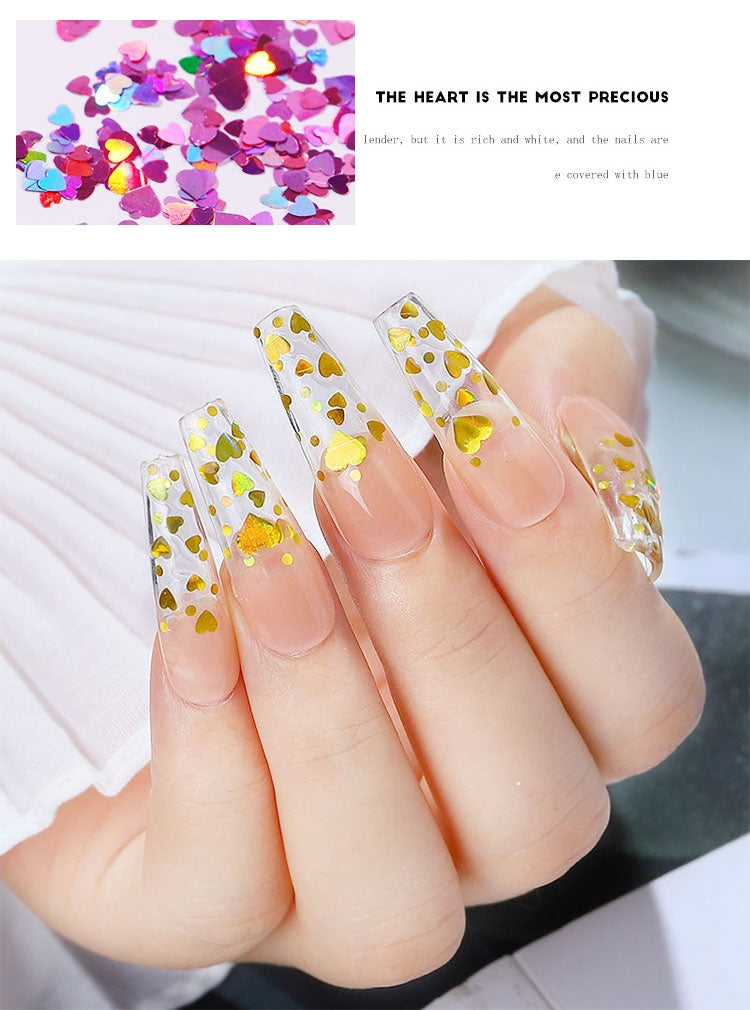 12 Grids Sweet Love Heart Shaped Nail Art Glitter Sequins Laser Designed Sparkle Nail Flakes