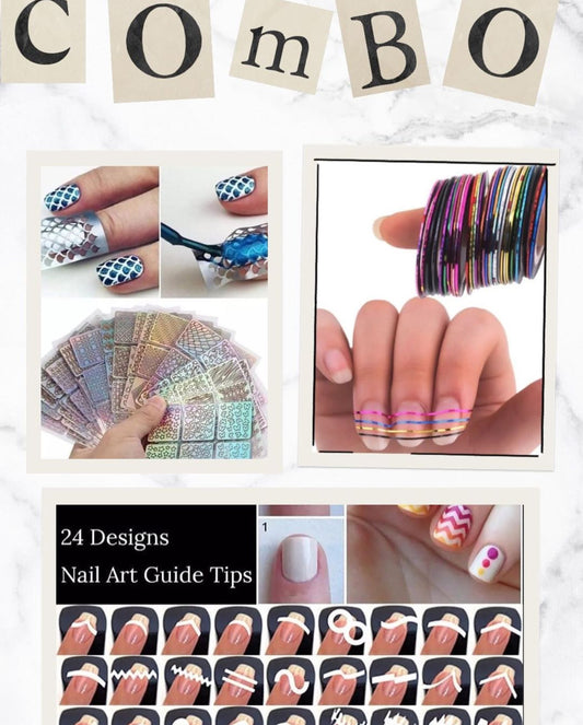 Combo Deal 01 Nail Art Hollow Venyl Sheets Guiding sheets Striping tapes